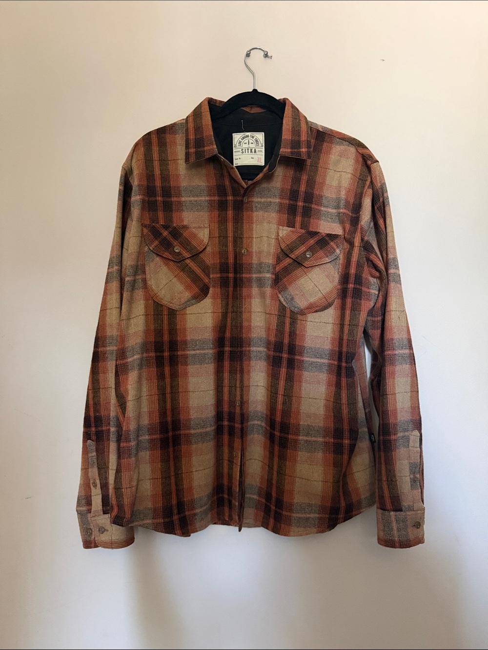 Men's Sitka Orange Plaid Button-Down Shirt